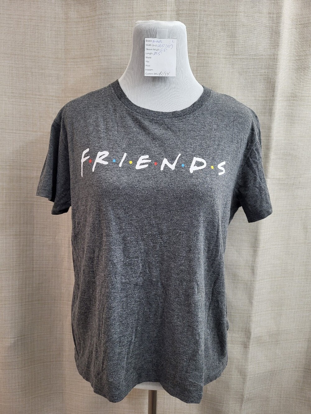 Friends TV Series Women's‎ Graphic Logo Gray T-Shirt Size Large Casual Retro